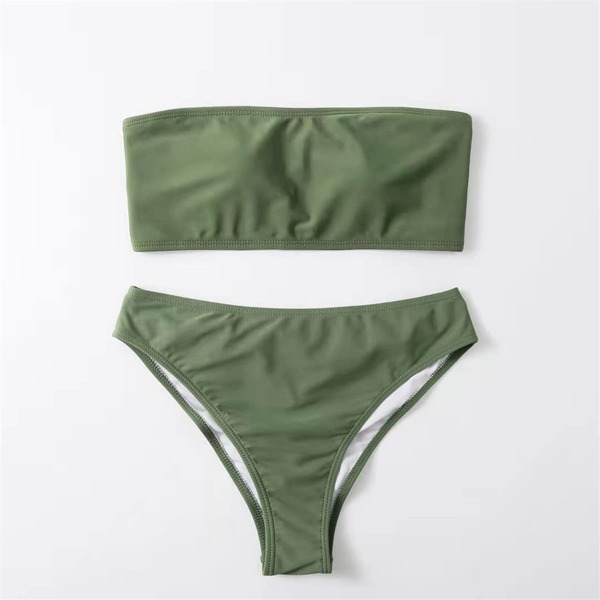 

Cut-out Back Bandeau Bikini Swimsuit, Army green