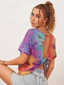 SHEIN EZwear Twist Back Tie Dye Tee