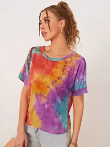 SHEIN EZwear Twist Back Tie Dye Tee