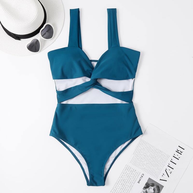 

Cut Out Twist Front One Piece Swimsuit, Dark green
