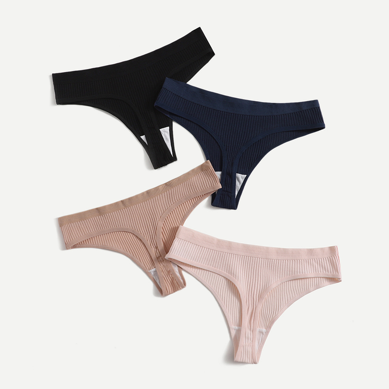 

4pack Solid Ribbed Panty Set, Multicolor