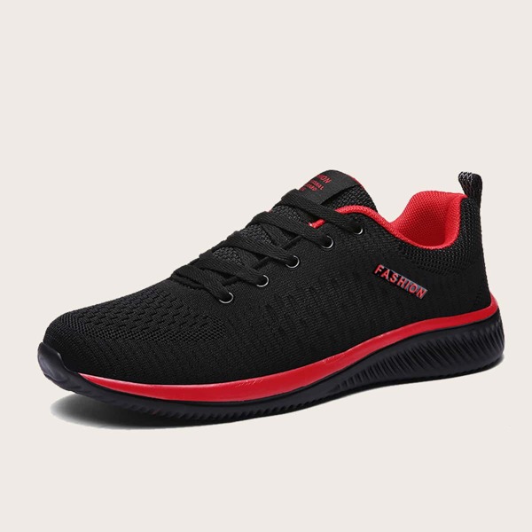 

Men Lace-up Front Knit Sneakers, Black