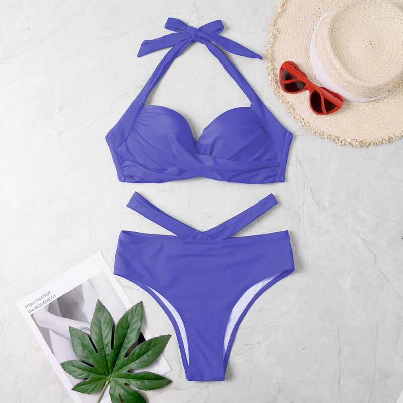 

Twist Front Push Up Bikini Swimsuit, Blue