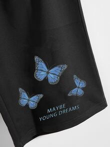 Manfinity Men Butterfly & Slogan Graphic Track Shorts - Black - View 3