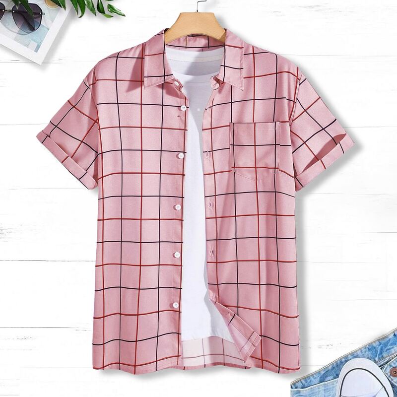

Guys Plaid Button Up Pocket Shirt, Pink