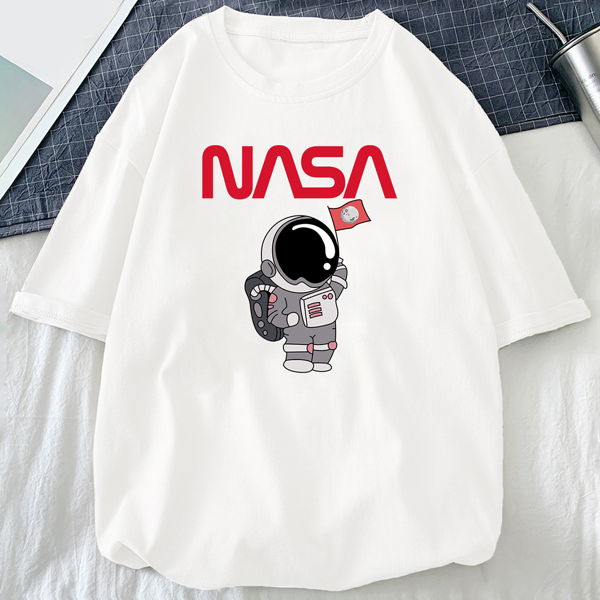 

Men Letter & Astronaut Print Tee, White