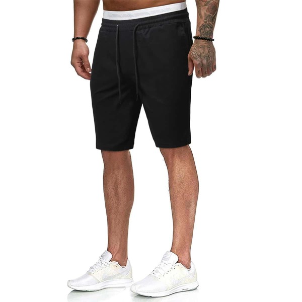 

Men Solid Drawstring Track Shorts, Black