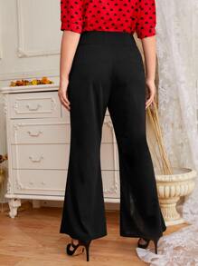 Pantalones con botón bajo con abertura amplio - Negro - Ver 2