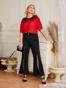 Pantalones con botón bajo con abertura amplio - Negro - Ver 5