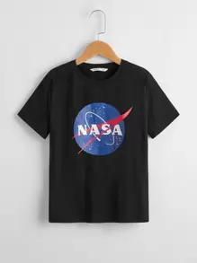 SHEIN Girls Letter Graphic Tee - Black - View 1