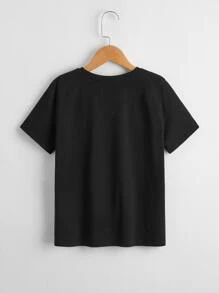 SHEIN Girls Letter Graphic Tee - Black - View 2