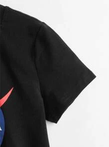 SHEIN Girls Letter Graphic Tee - Black - View 3