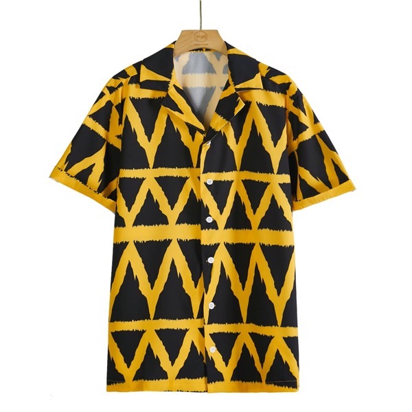 

Men Chevron Print Button Up Shirt, Yellow
