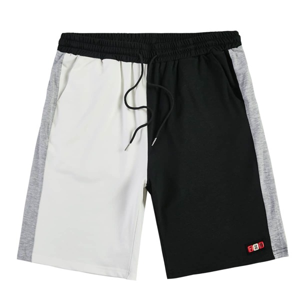 

Men Cut And Sew Letter Graphic Track Shorts, Black and white
