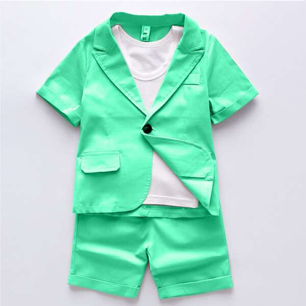 

Toddler Boys Tee & Single Button Blazer & Shorts, Green