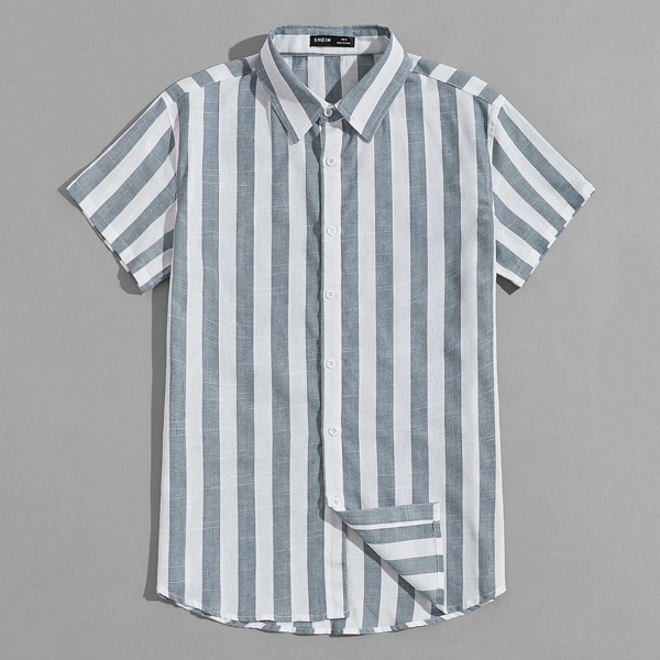 

Men Striped Single Breasted Shirt, Blue and white