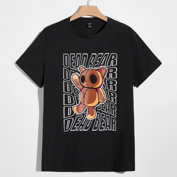 

Men Cartoon & Letter Graphic Tee, Black