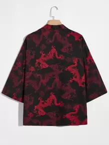 Manfinity VCAY Men Open Front Chinese Dragon Print Shirt Short Sleeve Graphic Color Block Shirt - Multicolor - View 2