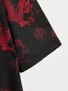 Manfinity VCAY Men Open Front Chinese Dragon Print Shirt Short Sleeve Graphic Color Block Shirt - Multicolor - View 4