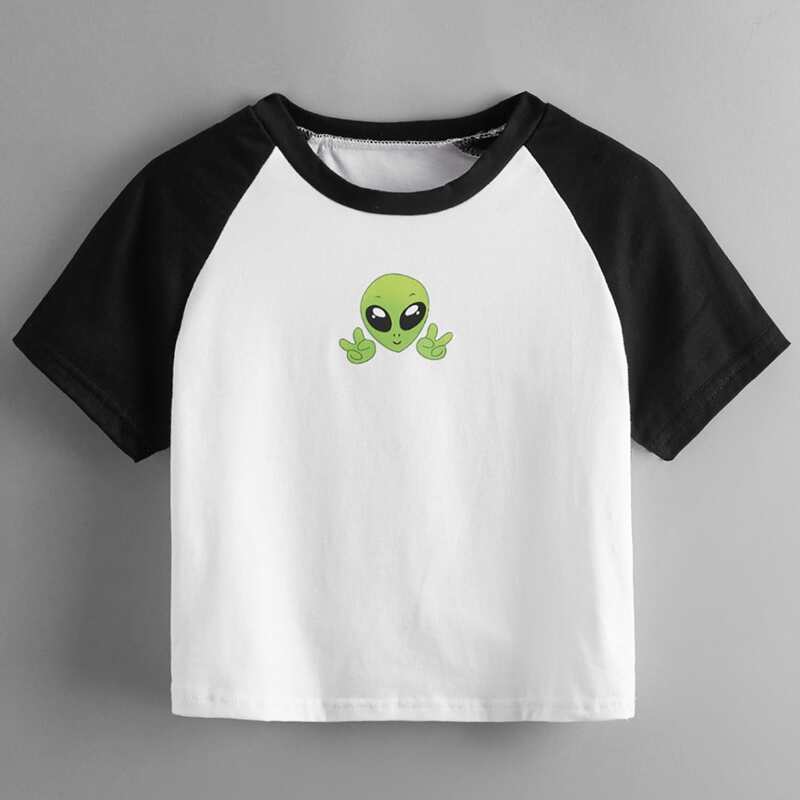 

Alien Graphic Colorblock Tee, Black and white