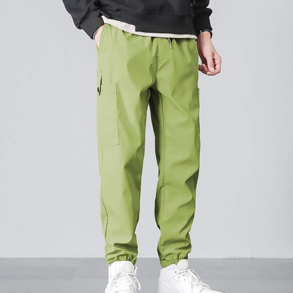 

Men Side Pocket Patched Cargo Pants, Lime green
