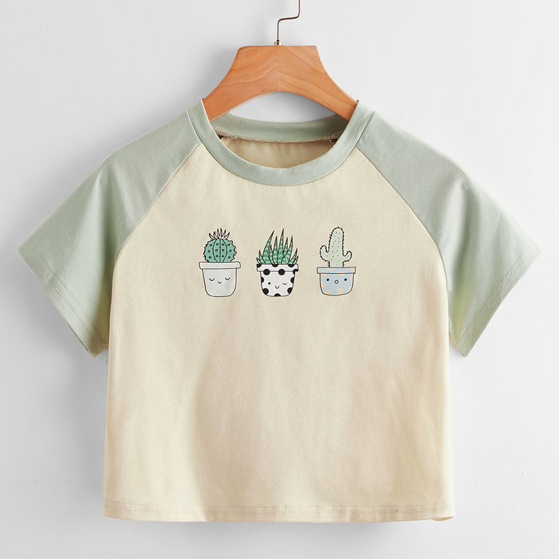 

Plants Graphic Colorblock Crop Tee, Multicolor