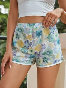 Shorts de dormir floral con botón falso - Multicolor - Ver 1