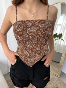 Paisley Shirred Back Cami Bandana Top - Chocolate Brown - View 1