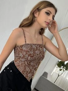 Paisley Shirred Back Cami Bandana Top - Chocolate Brown - View 3