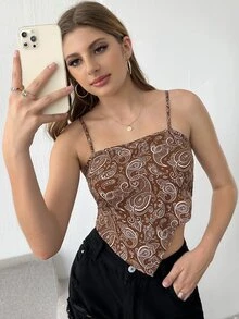 Paisley Shirred Back Cami Bandana Top - Chocolate Brown - View 4