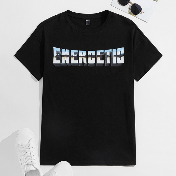

Men Drop Shoulder Letter Graphic Tee, Black