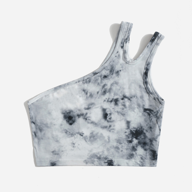 

Tie Dye One Shoulder Crop Top, Black and white