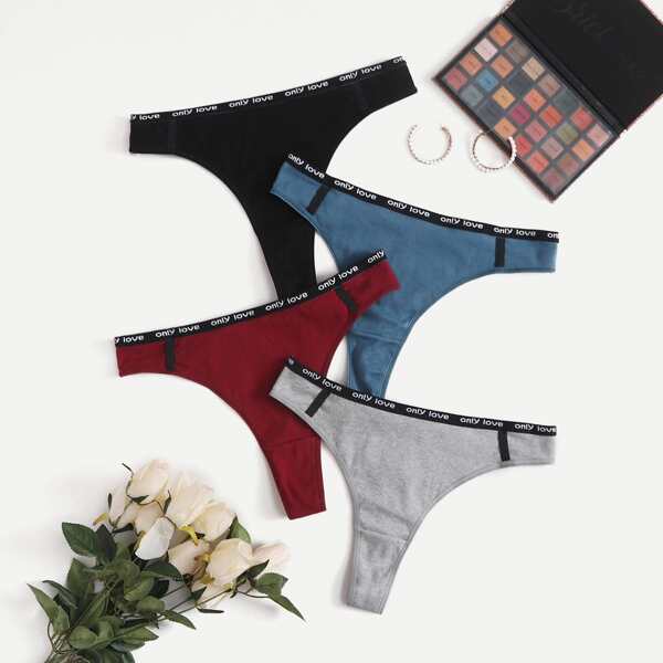

4pack Plus Letter Tape Panty Set, Multicolor