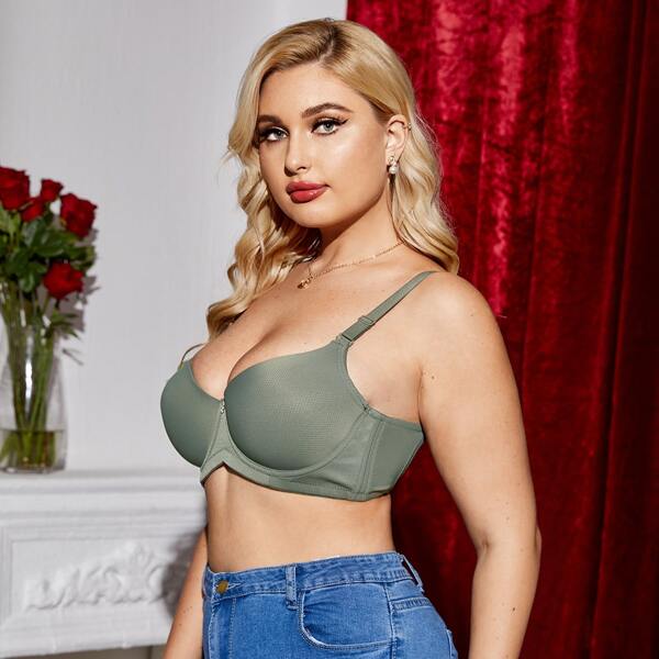 

Plus Plain Underwire Bra, Army green