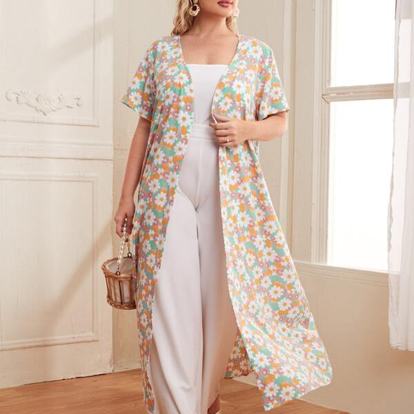 

Plus Allover Floral Print Abaya, Multicolor