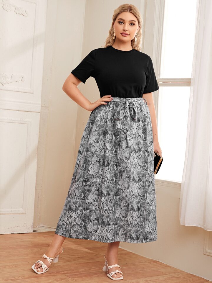 Plus Solid Top Snakeskin Skirt