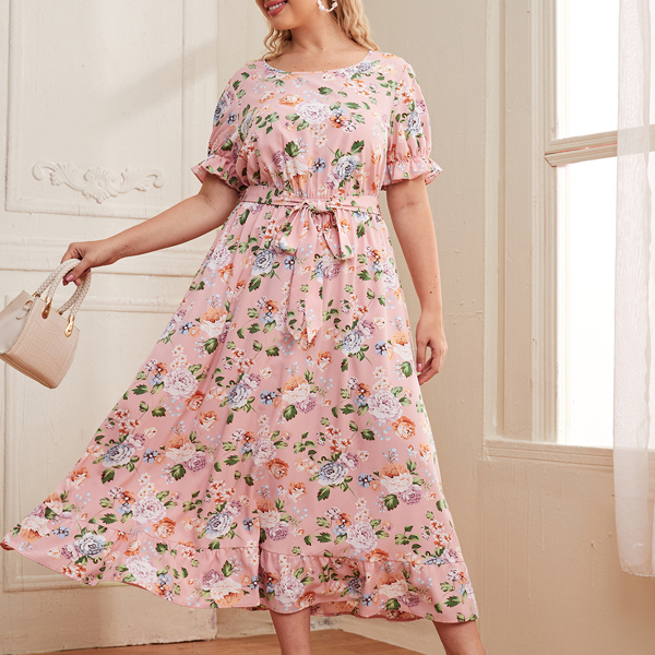 

Plus Allover Floral A-line Dress, Baby pink