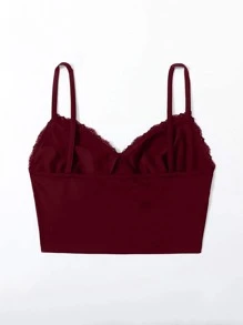 SHEIN Unity Top corto de tirantes con cordón delantero ribete con encaje - Granate - Ver 2