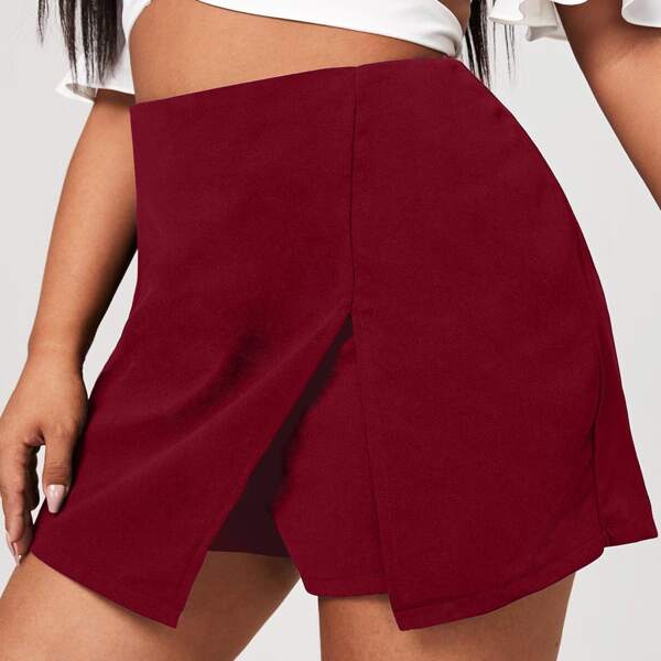 

Plus Solid High Waist Skorts, Burgundy