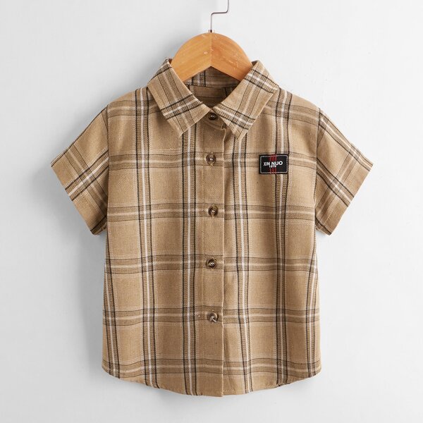 

Toddler Boys Patched Plaid Shirt, Khaki