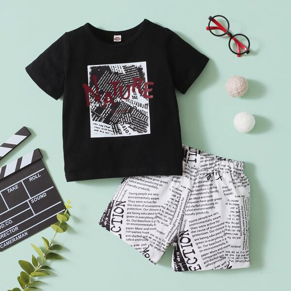

Toddler Girls Letter Graphic Tee & Shorts, Black