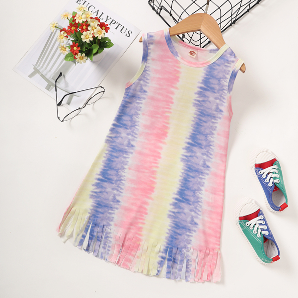 

Toddler Girls Tie Dye Fringe Hem Tank Dress, Multicolor
