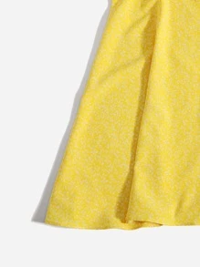 Soleia Plus Puff Sleeve Drawstring Allover Print Milkmaid Dress - Yellow - View 5