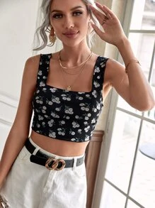 Flower Print Crop Tank Top