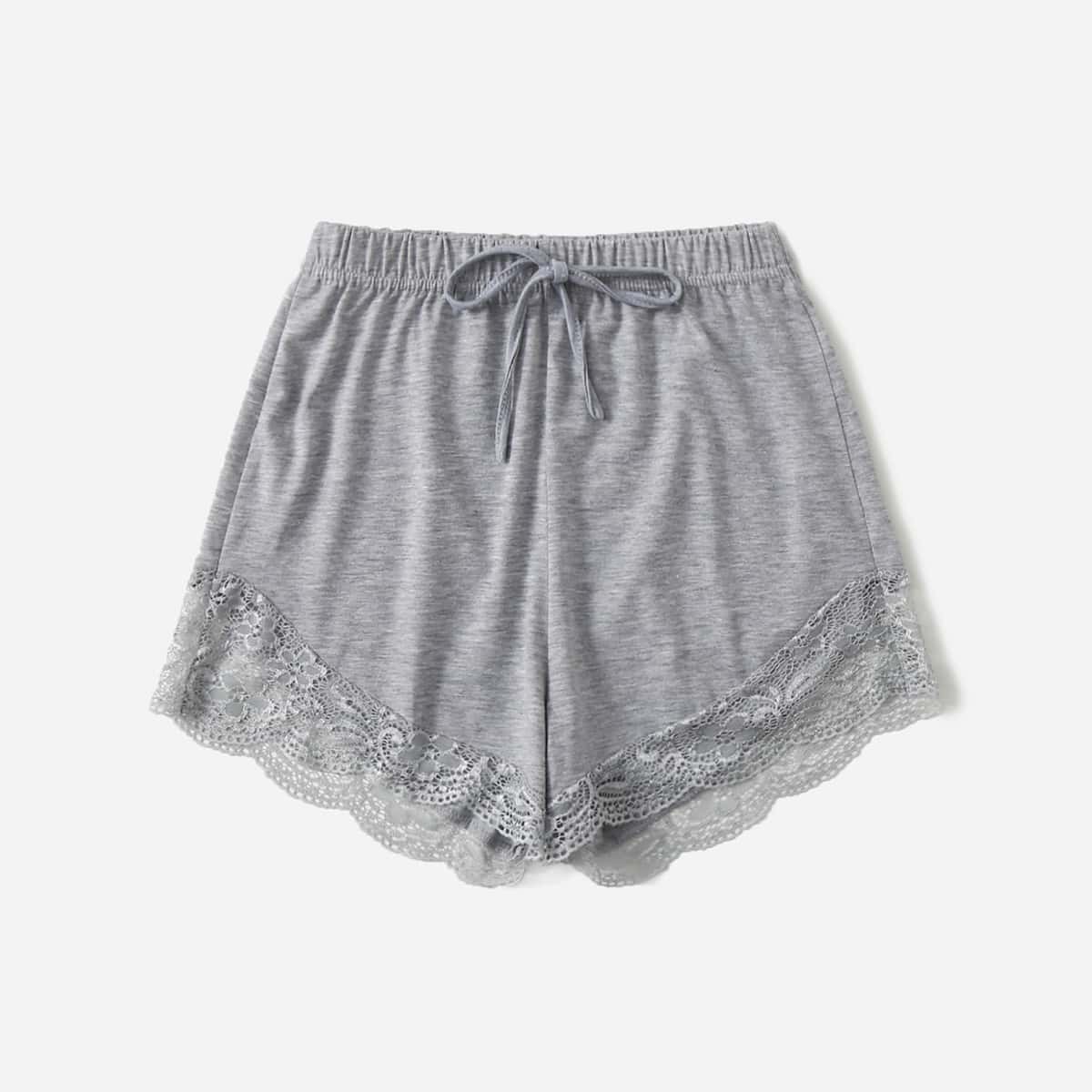 

Contrast Lace Tie Front Shorts, Grey