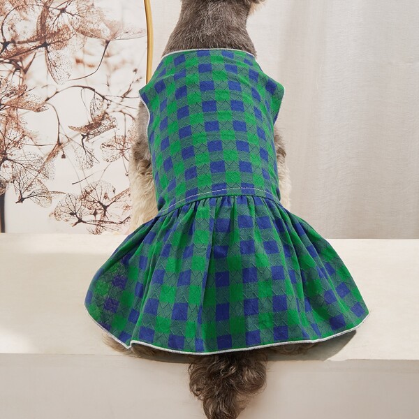 

Gingham Pattern Pet Dress, Green