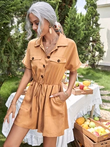 Mono camisero unicolor con botón - Caqui - Ver 3