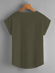 SHEIN LUNE Plus Button Detail V-Neck Tee - Army Green - View 2