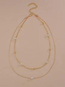 Ngọc trai Giả Vòng cổ nhiều lớp - Vàng - Xem 3