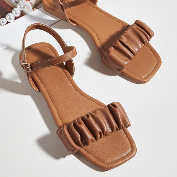 

Minimalist Ruched Design Strappy Sandals, Brown